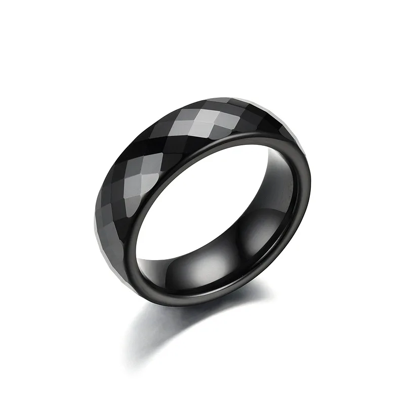 Anello Impilabile In Ceramica Nera Multi Sfaccettato – Larghezza 6mm, Misura 14.5, Design Moderno E Durevole