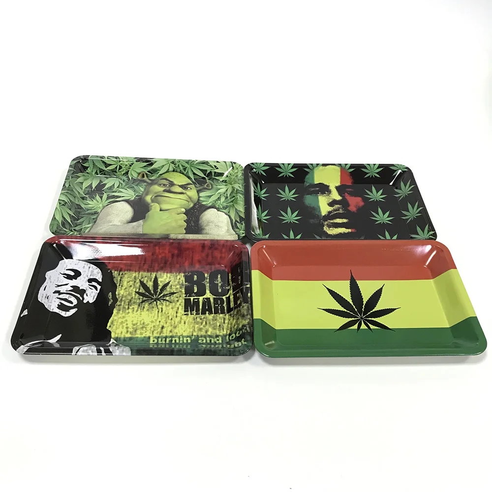 Fashion design smoking accessories mixed design customize Metal Tin Rolling Tray without magnetic lid
