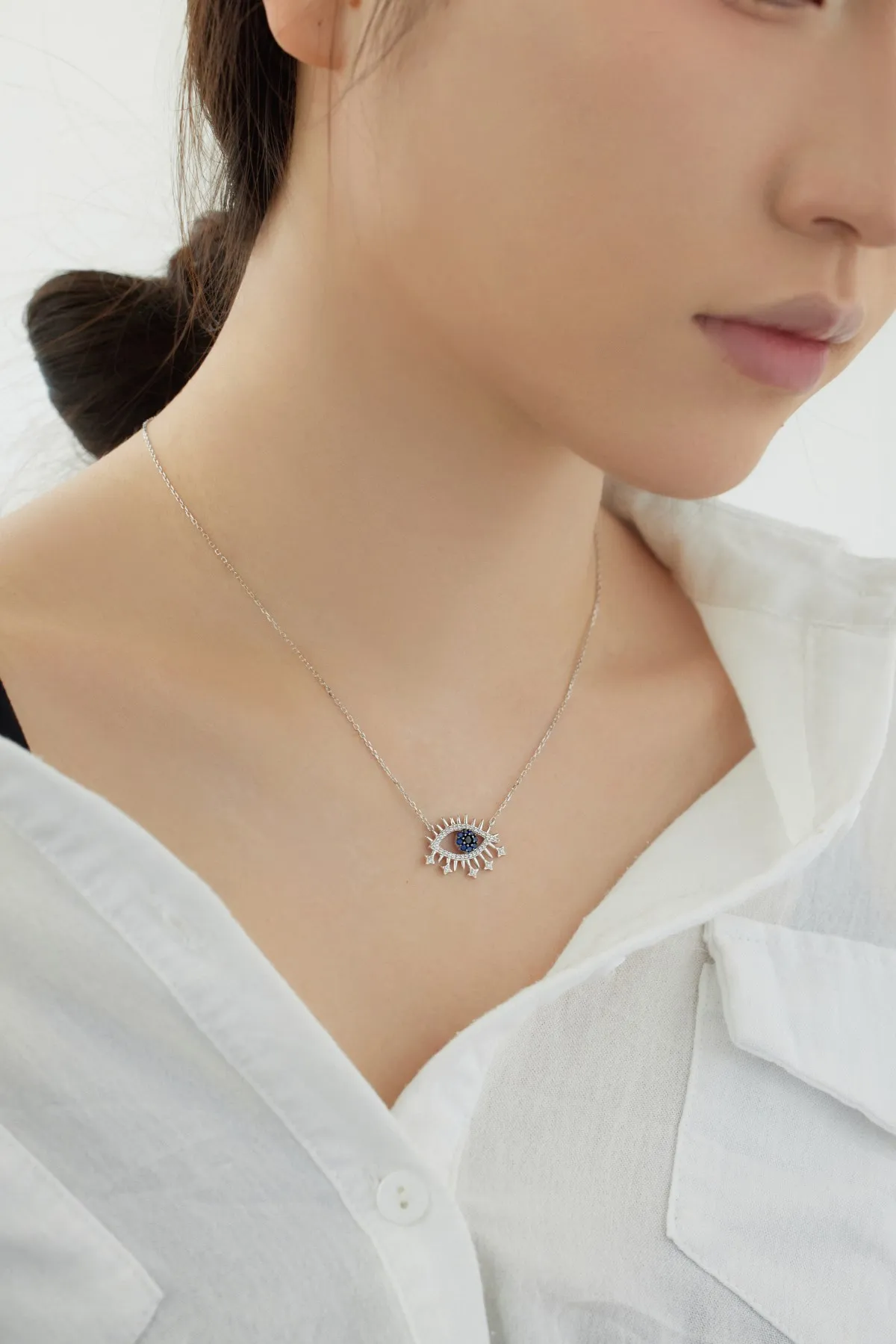 KAKODIY Customized Classic 925 Sterling Silver Chain Lucky Blue Evil Eyes Necklace Cubic Zirconia Pendant Necklace Women's Necklace detail 2