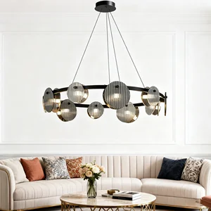 JACKSUN Italian Minimalist Modern Simple Nordic Design Ring Chandelier Iron Light Luxury Living Room Middle Glass Pendant Light