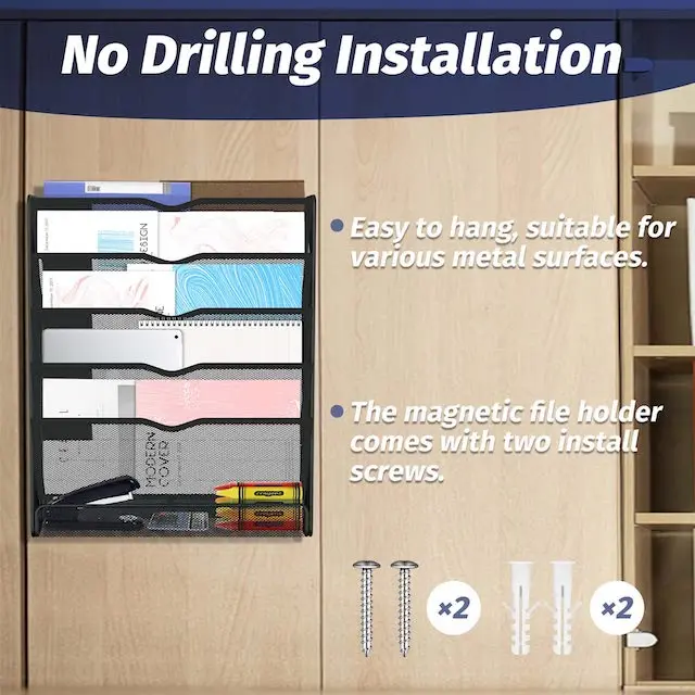 2 Pockets Magnetic File Holder For File Cabinets, Refrigerator, Whiteboard, Magnetic Paper Organizer, Magnetic Mail Or Folder Holder,Magnetic Magazine