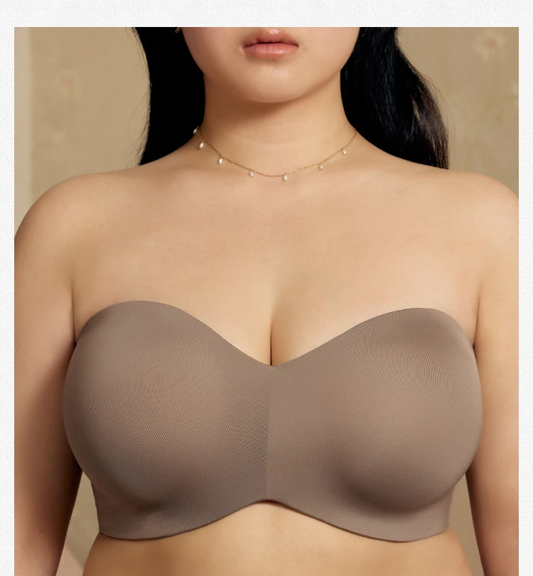 Plus Size Strapless Bra For Big Bust Thin Cup Nonslip Bra Tube Top Underwear Wedding Bra Push