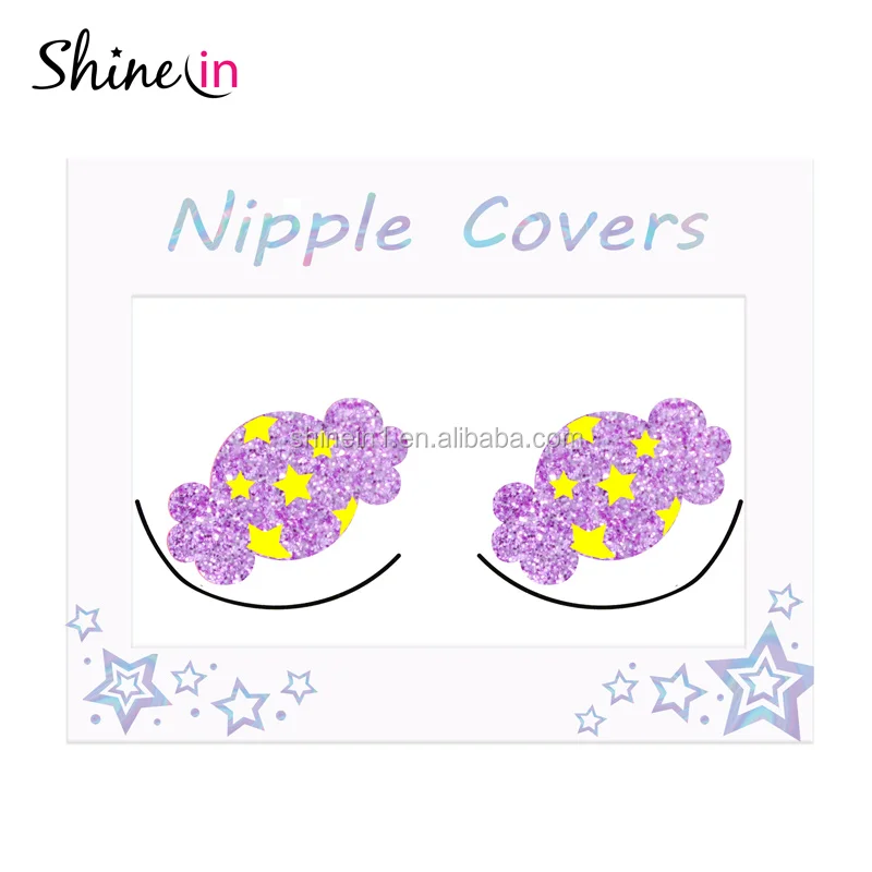 Hot Sale Adhesive Sexy Girl Nipple Cover Breast Sticker Glitter Hot Red