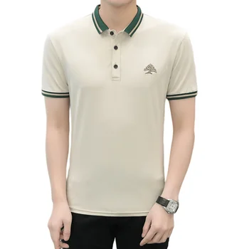 Top Quality and Hot Selling Man Fashion Cotton Plain Collar Polo Short Sleeve T-shirt_745#Apricot