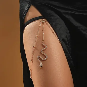 Metal Snake Long Tassel Elastic Leg Chain Jewelry for Bohemian Sexy Women Multi-layers Body Chain Leg Thigh Body Accessories