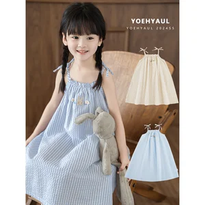 YOEHYAUL ZX0017 Wholesale Embroidery Cartoon Rabbit Girl's Clothing Dress Custom Logo Casual 3-4 Years Girls Cotton Summer Dress
