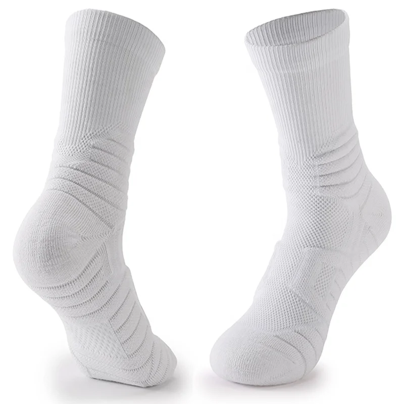 Elite Plain Color Solid Terry Crew Sock Men Tube Sport Patterned Mid Calf Outdoor Basketball Socks