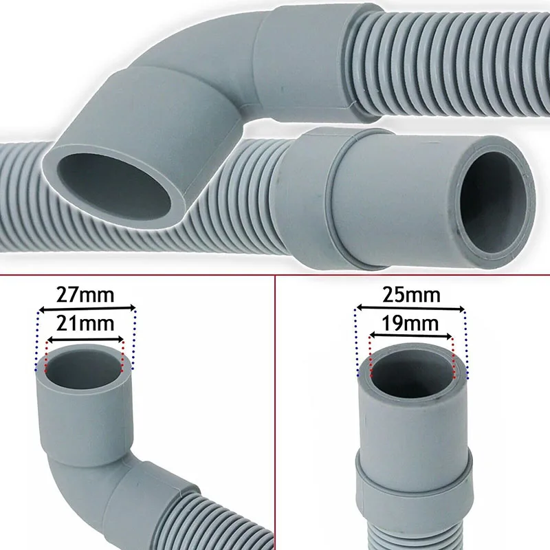 Manual Drain Hose with Right Angle End for Hotel Washing Machines Plastic Hose Connector and 2 Clamps Included