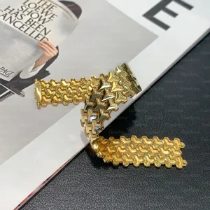 Luxury 18K Solid Gold Vintage Geometric Link Bracelet-IGI Lab-Created Round Diamonds Women's Wedding Party Gift Fashion Jewelry