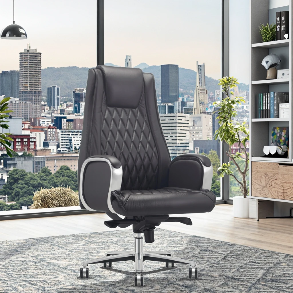 Premium Leather Boss Chair Ergonomic Adjustable Height Modern Design Steel Base Corporate Status Symbol 6