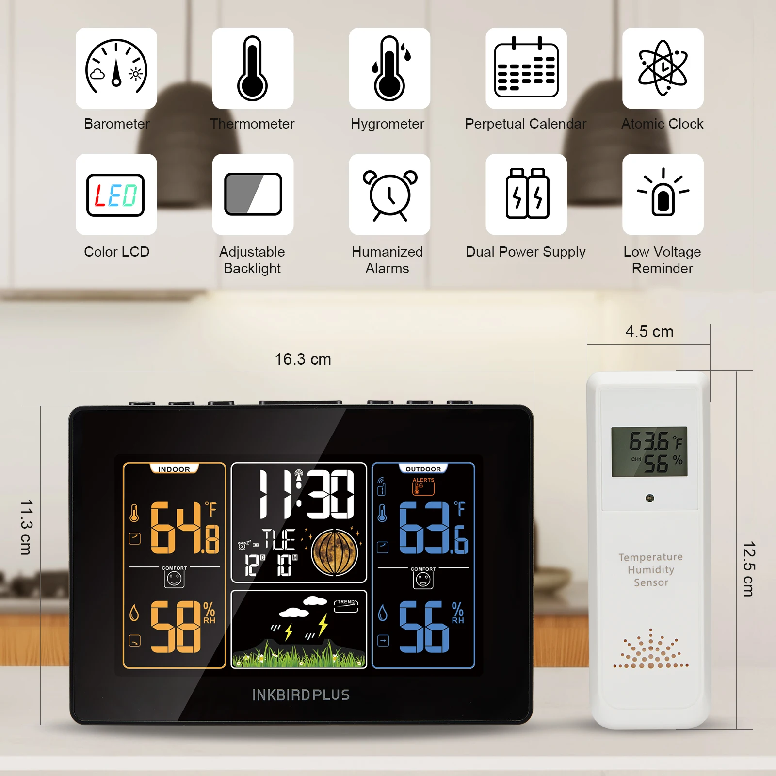 INKBIRDPLUS Home Weather Station Wireless Indoor Outdoor, Digital  Thermometer and Hygrometer Weather Forecast Station with FCC Radio Clock