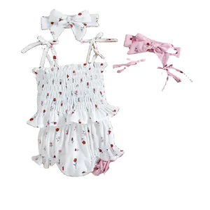 Lovely Toddler Girls Summer Clothes Sets Sleeveless Flowers Printed Sling Vest +PP Shorts + Headband Baby Outfit