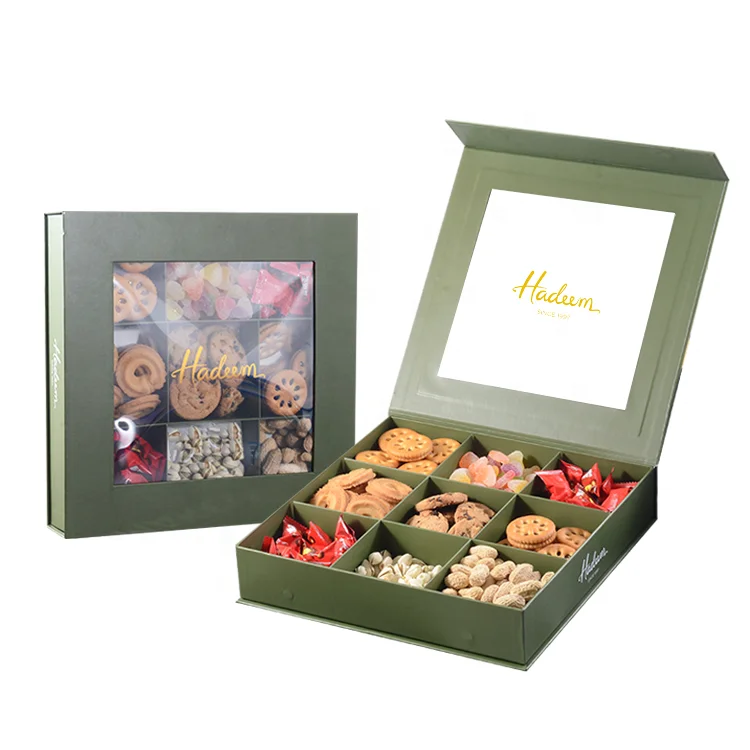 Custom Logo Clear PVC Window Magnetic Box Luxury Ramadan Dates Packaging Rigid Cardboard Box Biscuits Nuts Cookie Box