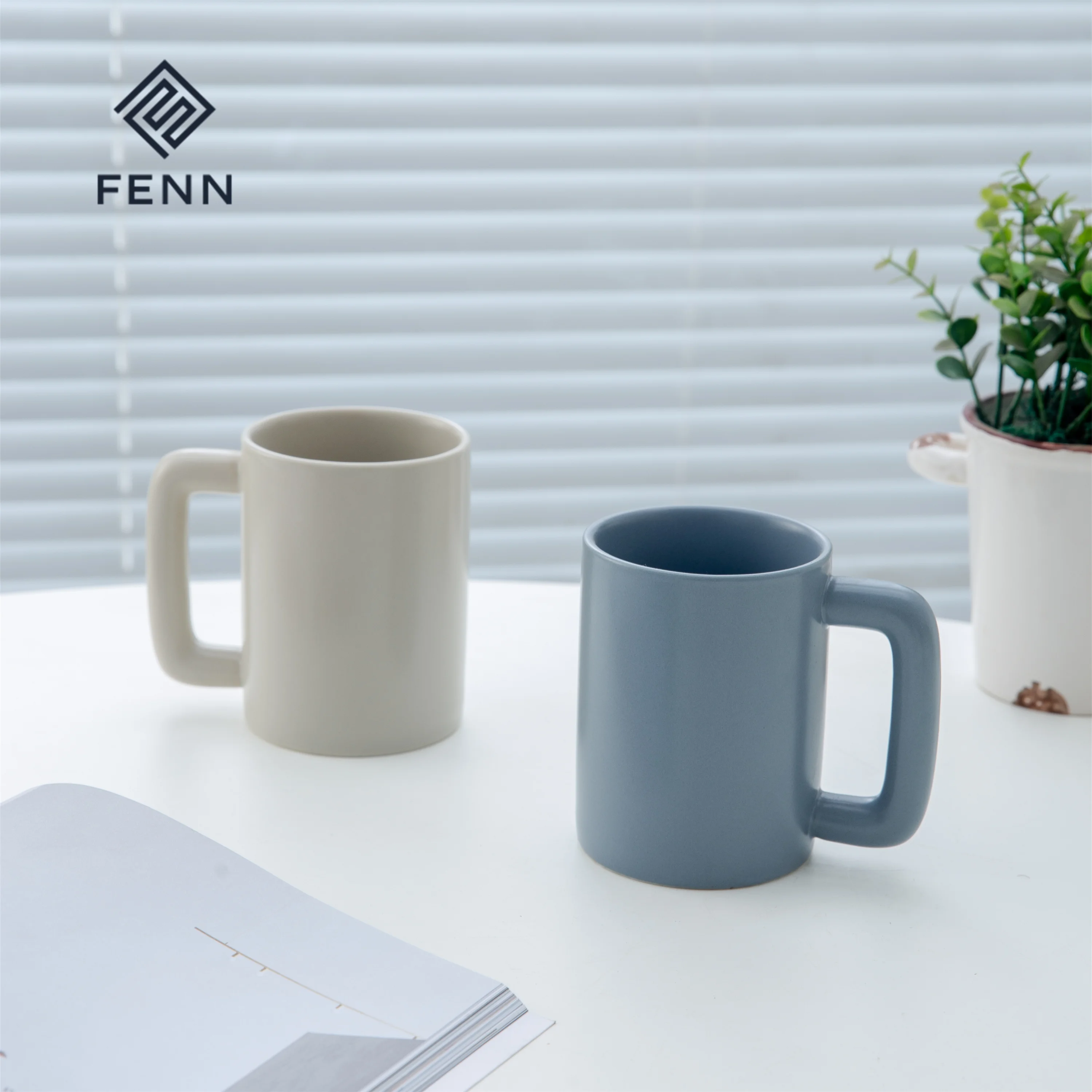 product fenn modern straight shape ceramic large capacity coffee tea mug thick handle custom matte pure color nordic mug gifts set-59