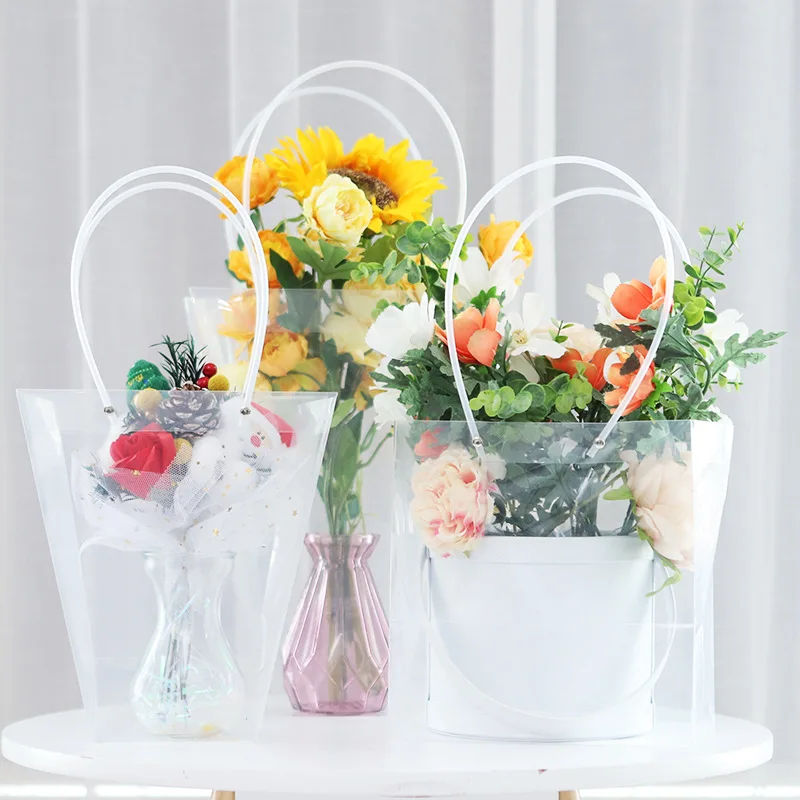 China Factory Trapezoid PP Plastic Gift Bags, Flower Bouquet Bags