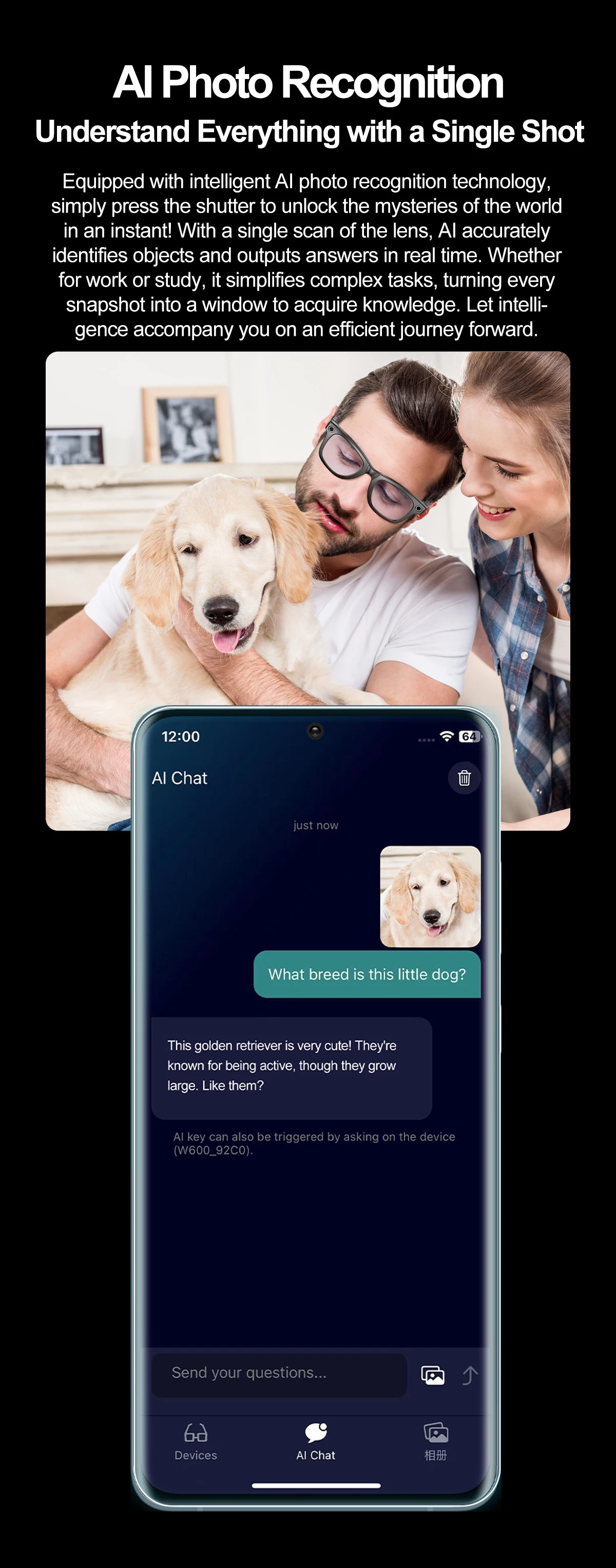 Chinese factory supplier supply  Sanvnet W600 Men Smart Ai Glasses With Hd Camera Record Video Aidio Ai Chat Waterproof Men Smart Wearable Headset 2025 - Buy W600 Smart Glasses wireless Eyewear smart Wearable Devices