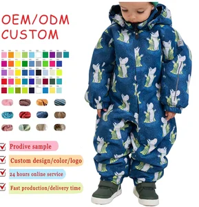 Children's Waterproof Windproof Warm One-Piece Ski Suit Set Heated Jacket Pants Printed Zipper for Boys Girls Outdoor Ski Gear