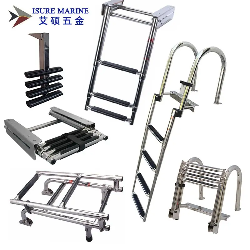 Boat Telescoping 3/4/5 Steps Stainless Steel 316 Ladder Folding Over