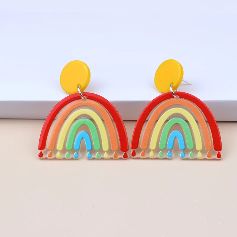 Cartoon Rainbow Pattern Dangle Earrings Simple Japanese / Korean