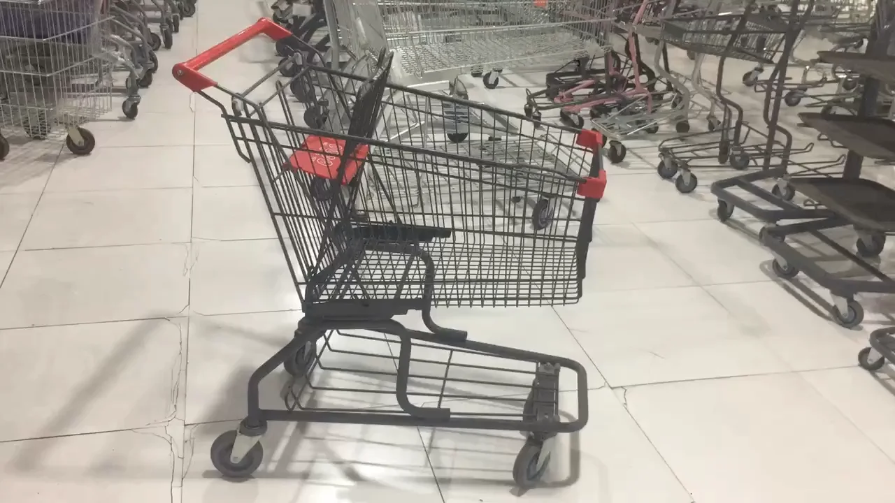 4 Wheels Walmart Metal Shopping Cart Hand Push Trolley With Brakes
