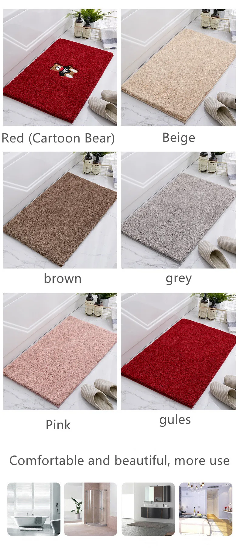 Best Selling Solid Color Water Absorbent Non Slip Bathroom Mat Bedroom Living Room Mat factory