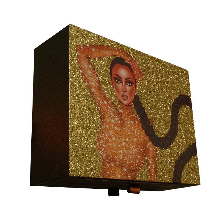 Роскошная упаковка с логотипом на заказ, подарочная коробка с блестками, упаковка для наращивания волос с логотипом