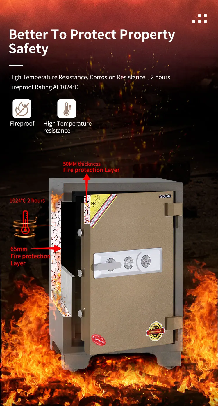 CEQSAFE 2 Hour Double Key High Quality Security Strong Metal Home Deposit Money Fireproof Safe Box factory