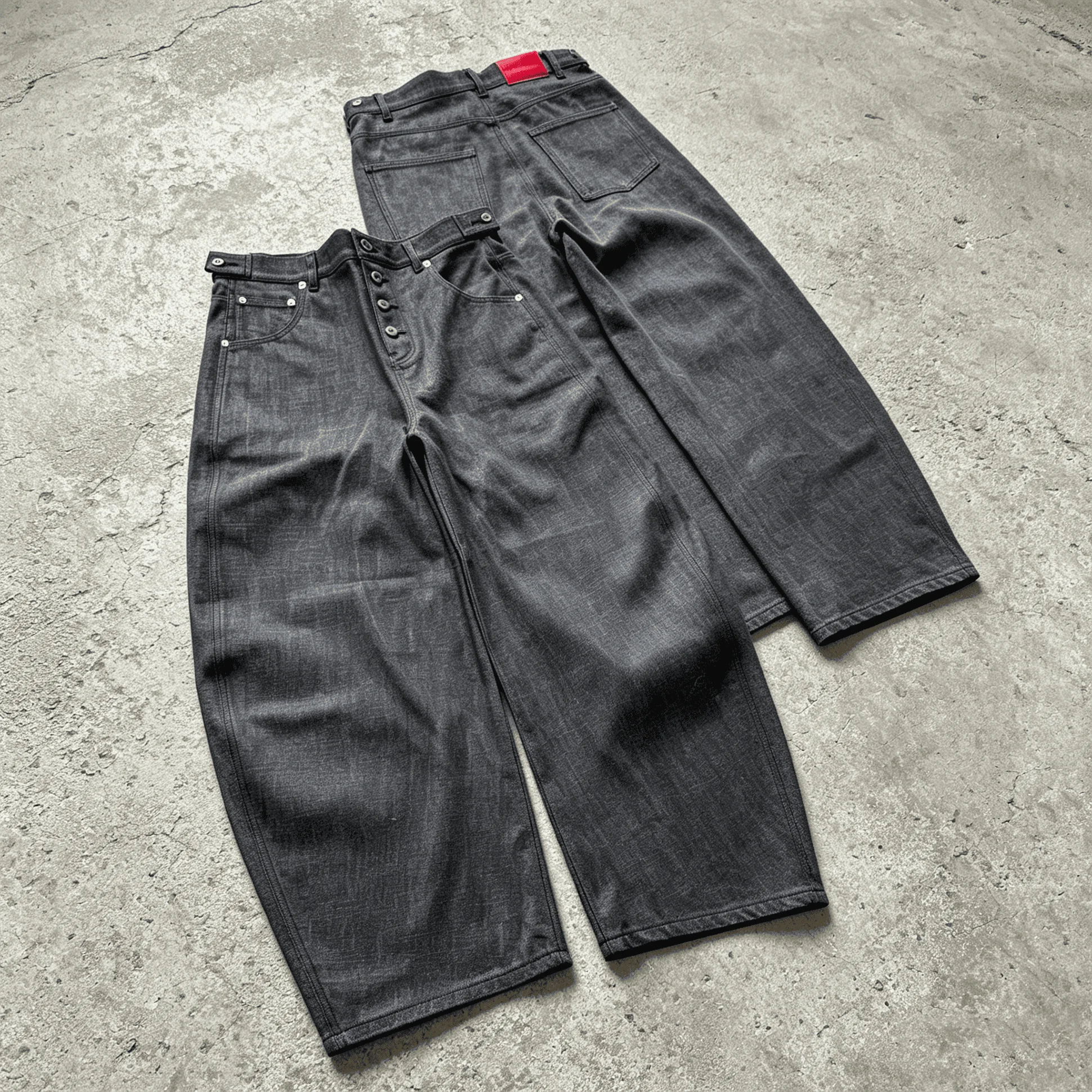 Wholesale Custom Logo Black Washed Cotton Denim Wide Leg Baggy Button Fly Streetwear Loose Fit Vintage Wear Men Denim Jeans gallery 4