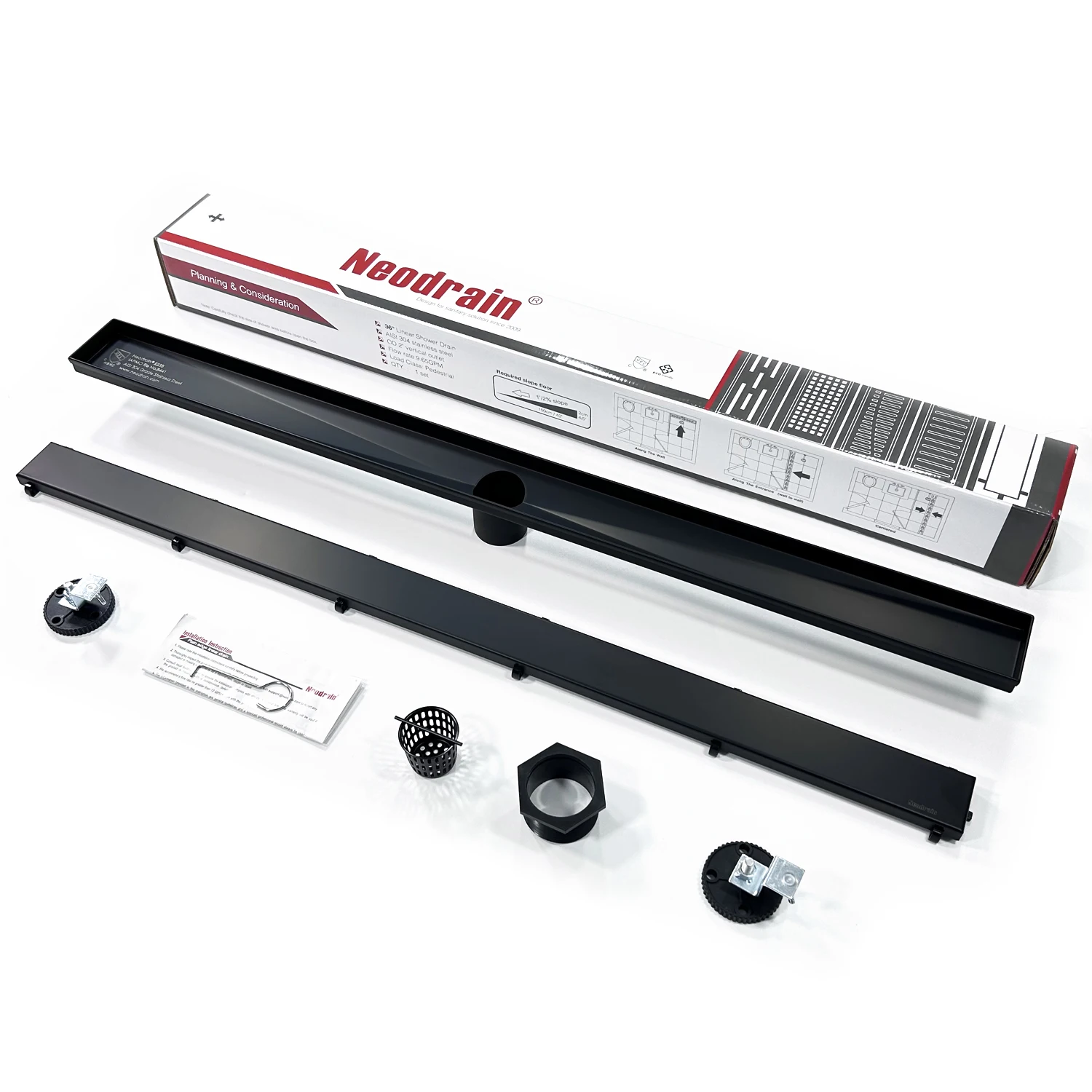 Neodrain Trendy 36" Stainless Steel Black Bathroom Linear Shower Drain