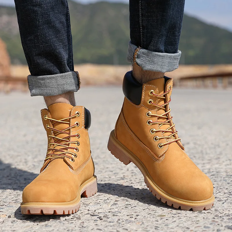 Top Layer Cowhide Classic Yellow Work Tooling Boots Shoes Handmade ...