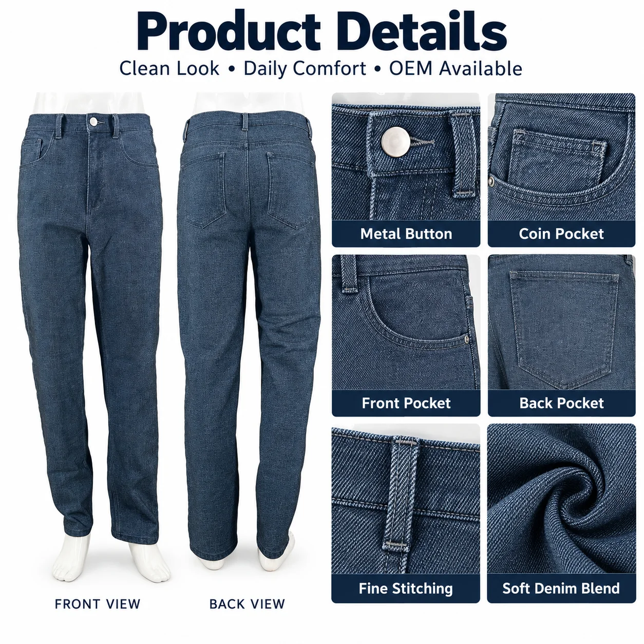 OEM Men's Pants & Trousers High Waist Loose Fit Vintage Style Stonewashed Autumn Cotton Custom Men's Jeans
