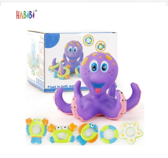 Экологичные забавные мультяшные Детские Игрушки для ванны в виде осьминога, Резиновые Игрушки для ванны для детей