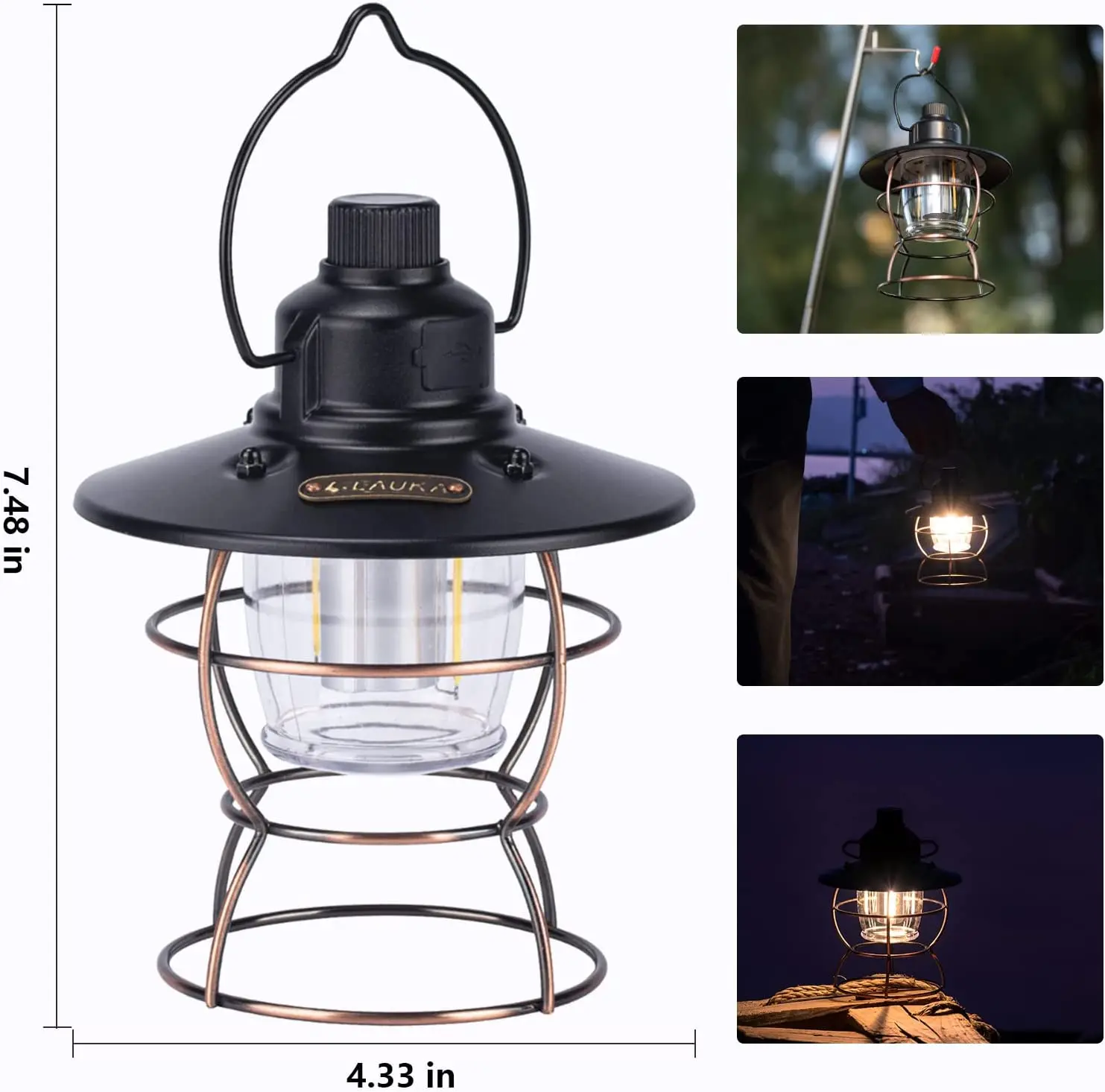 2022 IPX4 Waterproof Outdoor Portable Rechargeable Led Vintage Retro Metal Hanging Camping Lantern Lights supplier