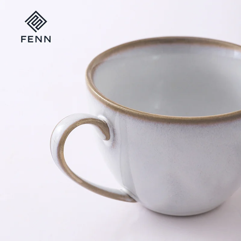 FENN European vintage style embossed rose porcelain reactive glaze chunky stoneware coffee mug retro ceramic tea cup coffee mugs