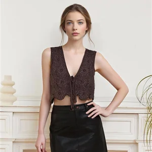 Casual Sleeveless Retro Lace Cardigan Spring Summer New European American Design Hollow Stylish Floral Pattern Women's Vest