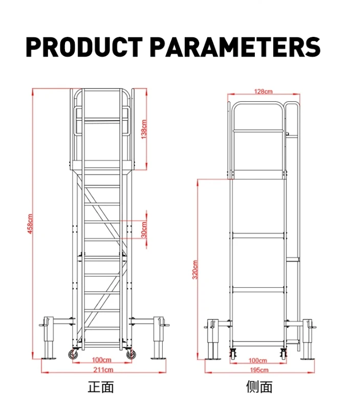 Aluminum Movable Platform Ladder With Fixed Casters Durable Step