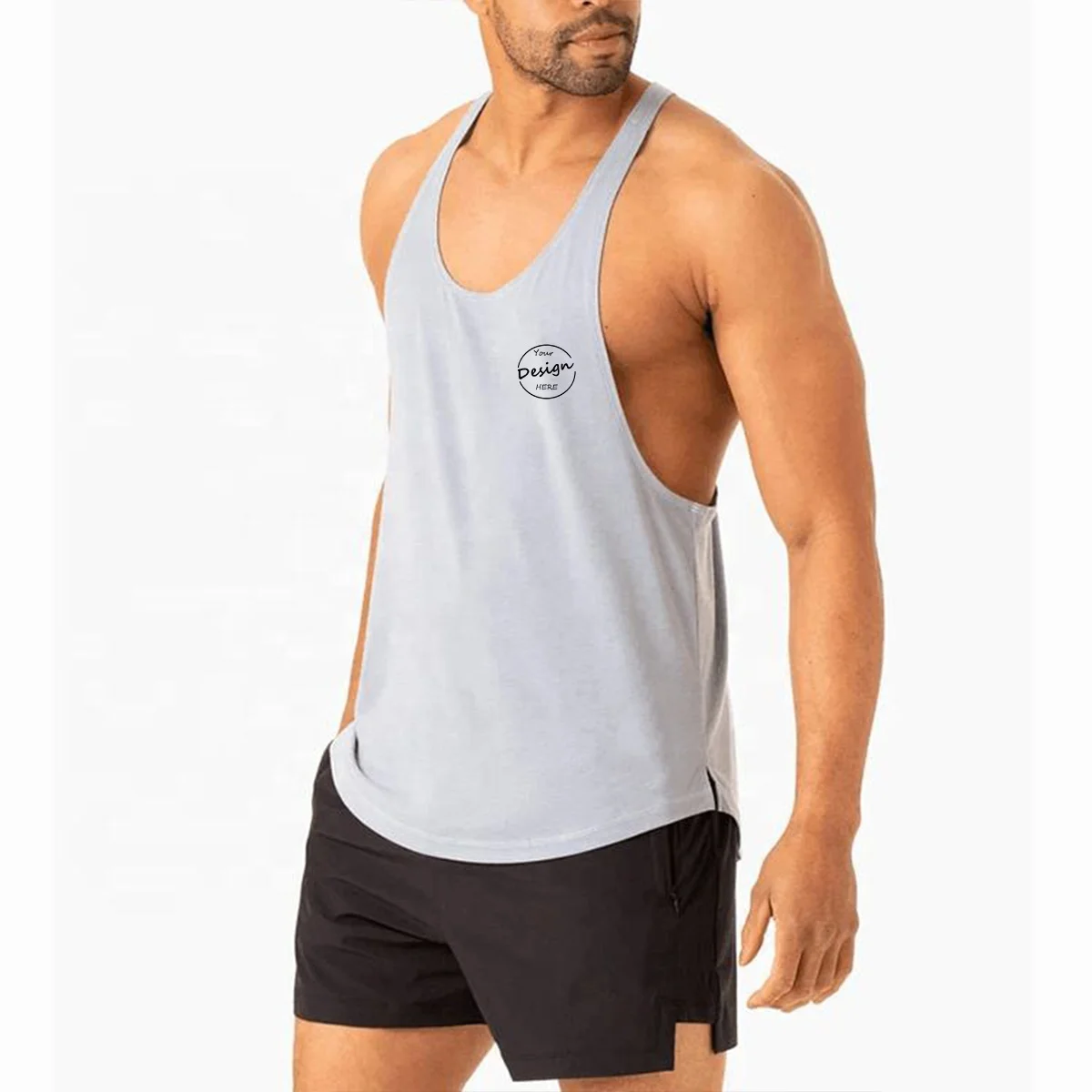 JL1123B Wholesale Mens Tank Top Polyester Workout Gym Y Back Mens Stringer Tank Top for Men
