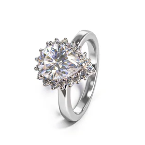 Top White Gold Plated Moissanite Diamond Ring Pear Cut 1.8CT 7mm*9mm Engagement Wedding Ring