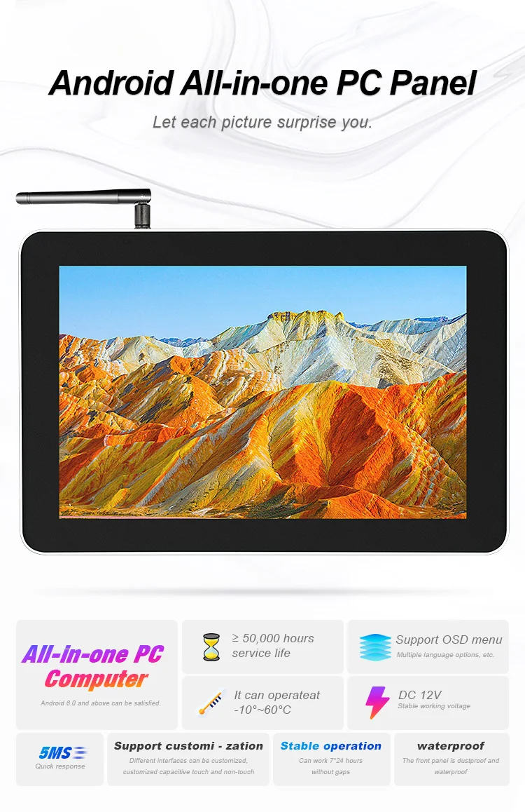 10.1 Inch Industrial Tablet Dustproof and Waterproof Pure Flat Android PCAP Touch All in One Computer Industrial Panel Pc
