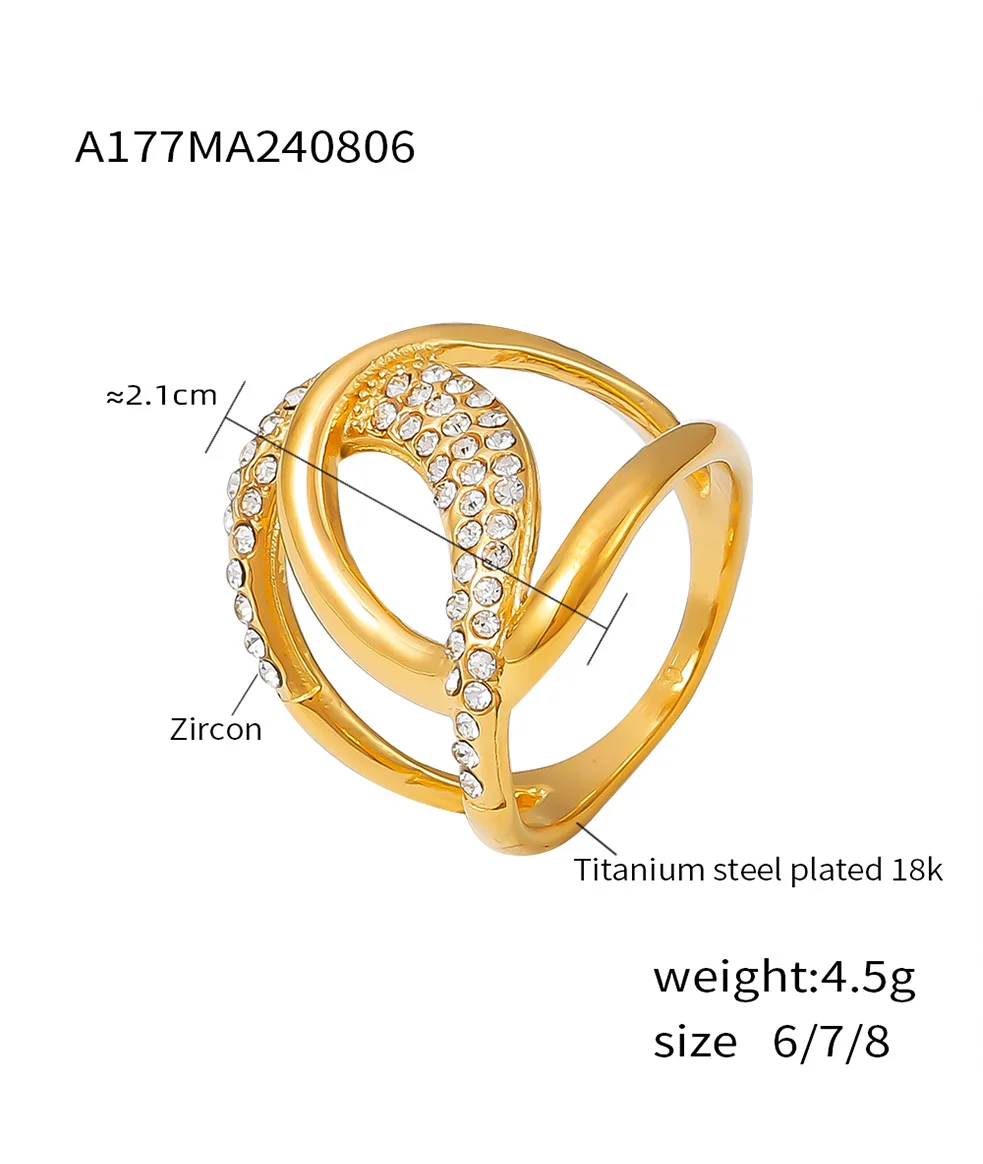 Double C gold ring with zircon stones waterproof stainless steel
