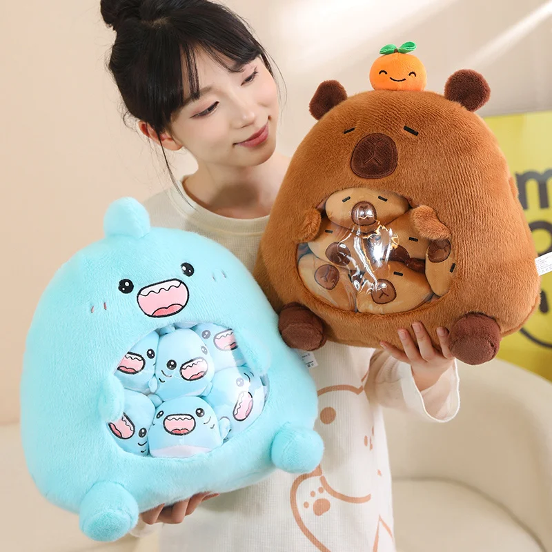FRANKIEZHOU Capybara Pillow Plush Set - 6 Cute Capybara Stuffed Animals In A Removable Snack Bag Pillow, Kawaii Gift