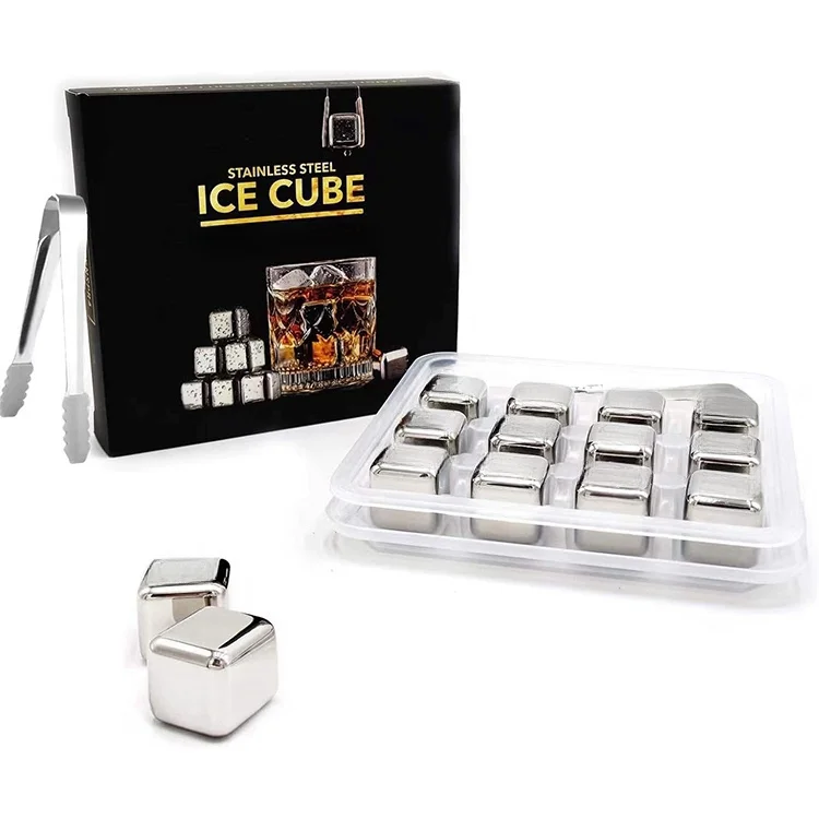 Factory Wholesale Popular Reusable Whiskey Stone Chilling Stones Stainless Steel Ice Cubes with Tongs and Storage Box with Custom Logo