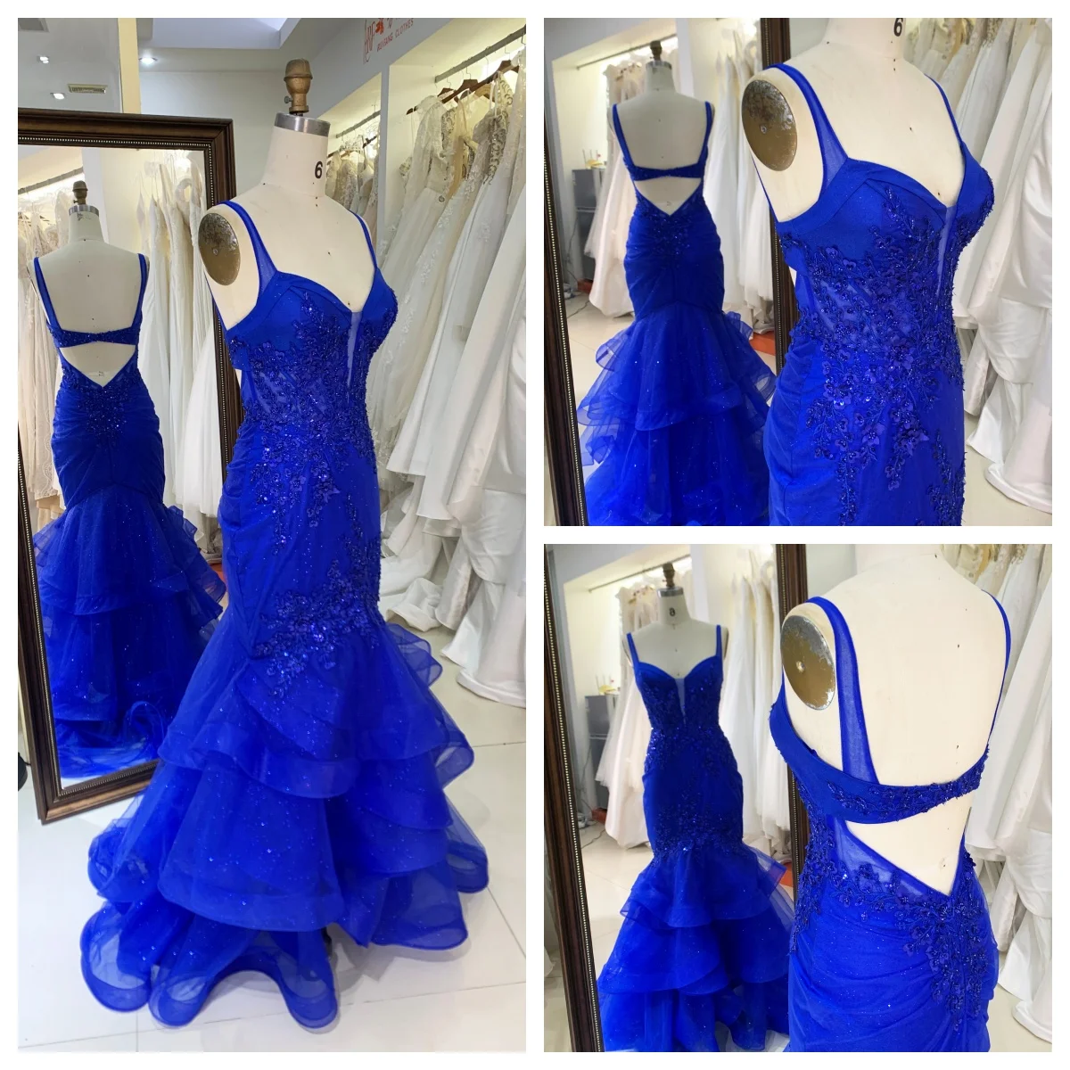 New Dress Embroidery Flower Boning Royal Blue Elegant Wholesale Long Women Formal Party Gowns Evening Dresses