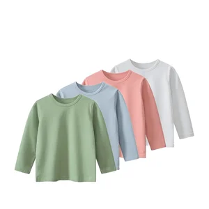 Customization Design Summer Long Sleeve Boys T-shirts Solid Casual 100% Cotton Kids T-shirts