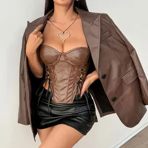 Dropshipping 2026 Wholesale Hot Sexy Fashion Leather Lace up Sexy Girls Popular Women Tank Tops