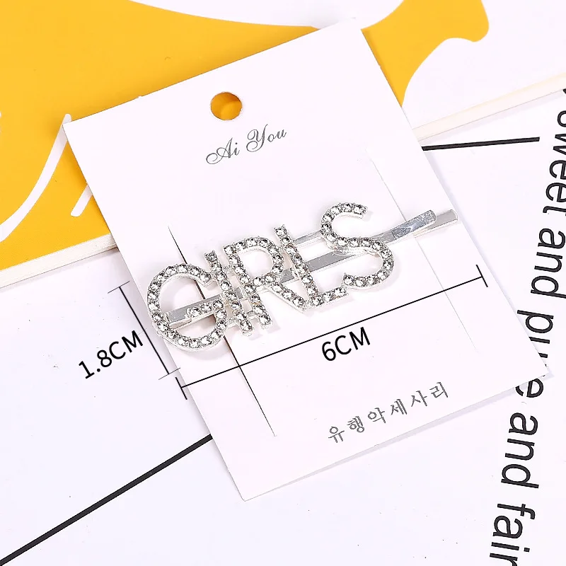 Оптовая продажа, металлические заколки для волос с кристаллами и стразами с посеребренными буквами, блестящие аксессуары для волос для женщин и девочек LHC001