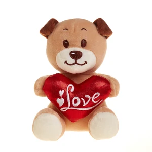 2020 Brown Cute Stuffed Dog Toy with Red Heart Custom Soft Kids Toy PP Cotton Filling Valentine Gift
