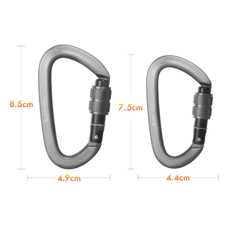2 Mousquetons Verrouillage Aluminium 25KN - Forme D - Pour Escalade, Rappel, Hamac - Charge 5500 Lbs