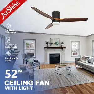 1stshine LED Ceiling Fan Indoor 52 Inches Wooden Blades Flush Mounted LED Light Remote Ceiling Fan