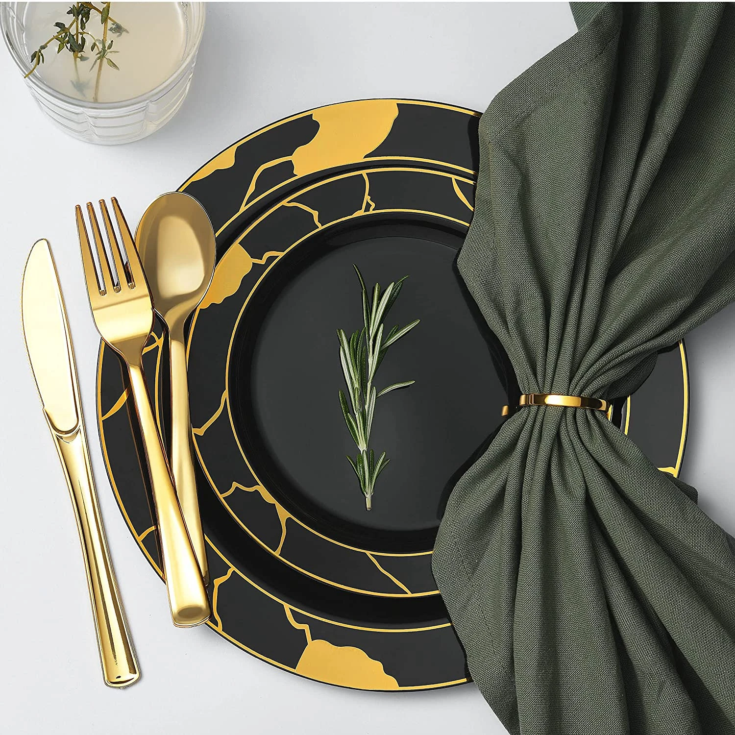 Black And Gold Plates Plastic Dinnerware Sets Plates With Plastic